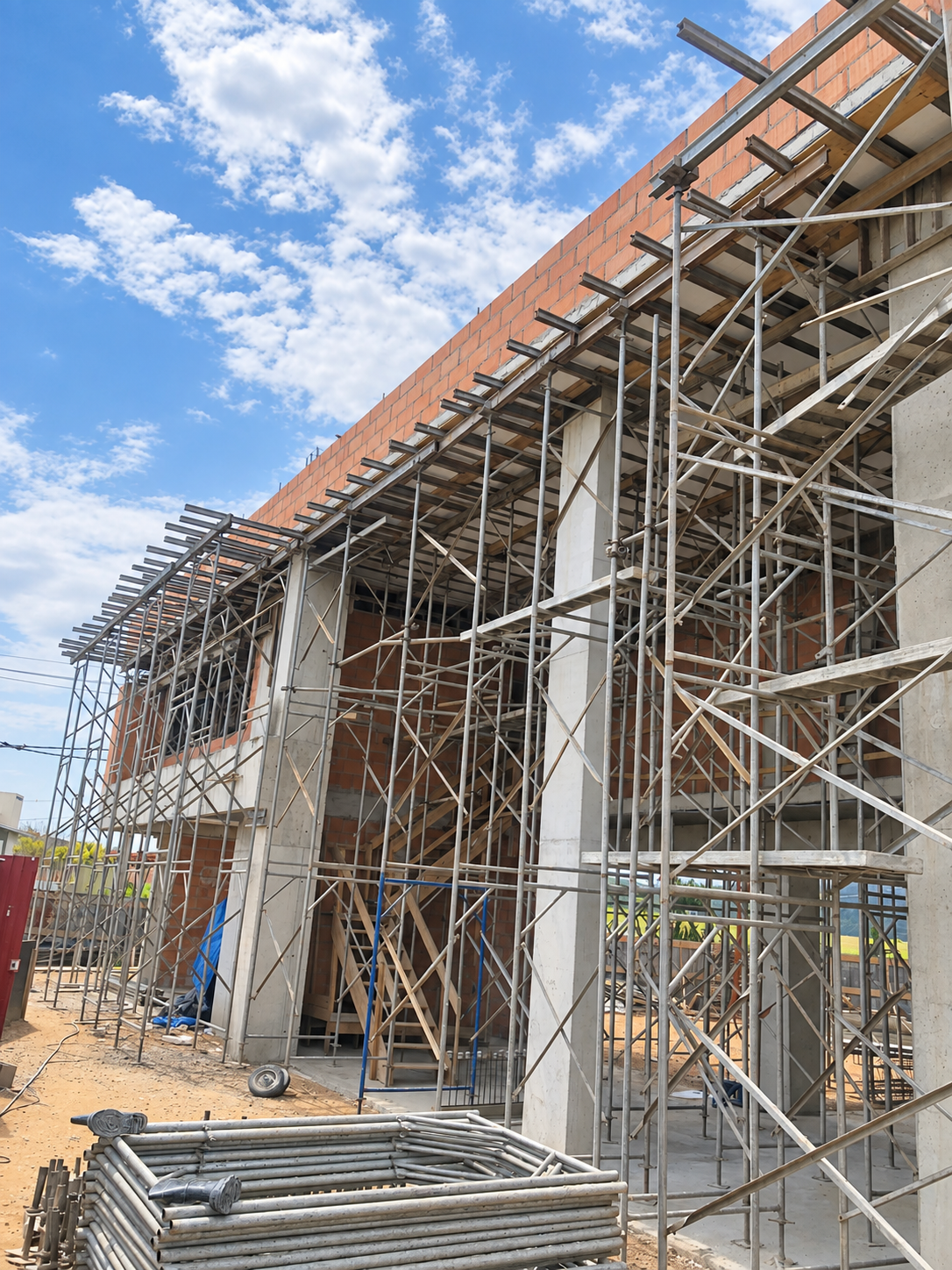 Formas e estrutura de obra em andamento