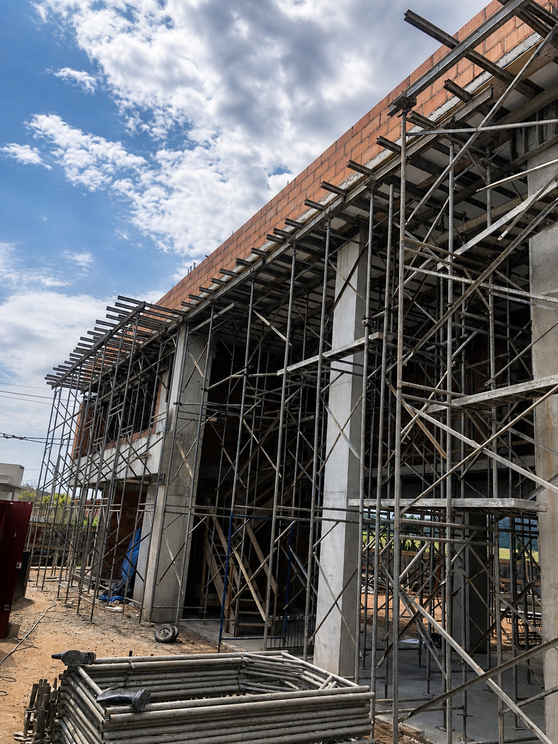 Formas e estrutura de obra em andamento